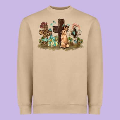 Western Rabbit Bunny With Crosses Easter Day Heavyweight Sweatshirt Designed By Howdyjamesfarm