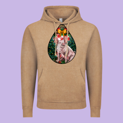 Christmas Pig Vintage Hoodie Designed By Lillyallendesigns