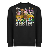 Black Happy Easter truck with farm animals Easter Day Heavyweight Sweatshirt - HowdyJamesFarm