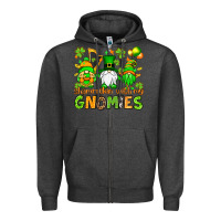 Charcoal Heather St. Patrick's Day shamrockin' with my gnomies Zipper Hoodie - OliviaCreatesArt