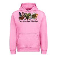 Fuchsia Pink peace love bald head eagle Urban Hoodie - LillyAllenDesigns