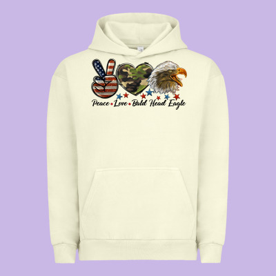 Peace Love Bald Head Eagle Urban Hoodie Designed By Lillyallendesigns