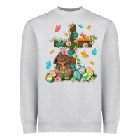 Heather Grey Western Rabbit with Cross Easter Day Heavyweight Sweatshirt - HowdyJamesFarm