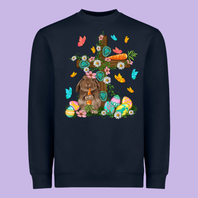 Western Rabbit With Cross Easter Day Heavyweight Sweatshirt Designed By Howdyjamesfarm