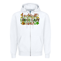 White St. Patrick's Luckiest lunch lady ever Zipper Hoodie - OliviaCreatesArt