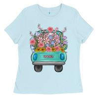 Baby Blue truck with flowers Ladies Tee - MaliasSmallBusiness
