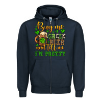 Navy Buy me green beer and tell me i'm pretty Zipper Hoodie - OliviaCreatesArt