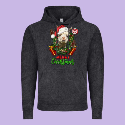 Merry Christmas Alpaca Face Vintage Hoodie Designed By Lillyallendesigns
