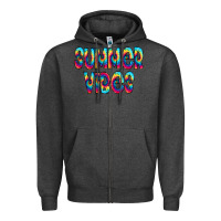 Charcoal Heather summer vibes tie dye doodle Zipper Hoodie - CowCowDesign