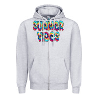 Heather Grey summer vibes tie dye doodle Zipper Hoodie - CowCowDesign