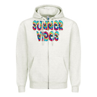 Oatmeal Heather summer vibes tie dye doodle Zipper Hoodie - CowCowDesign