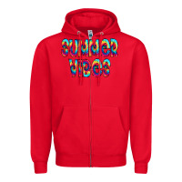 Red summer vibes tie dye doodle Zipper Hoodie - CowCowDesign