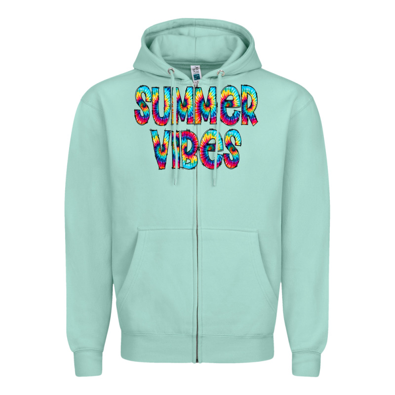 Summer Vibes Tie Dye Doodle Zipper Hoodie by CowCowDesign | Teevron