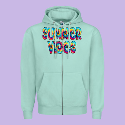 Summer Vibes Tie Dye Doodle Zipper Hoodie Designed By Cowcowdesign