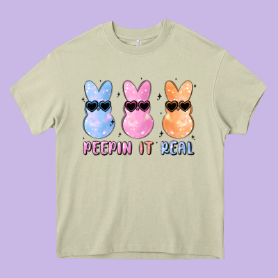 Peepin It Real Easter Glitter Heavy Core Tee Designed By Maliassmallbusiness