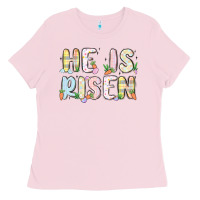 Bubblegum Pink he is risen Ladies Tee - MaliasSmallBusiness