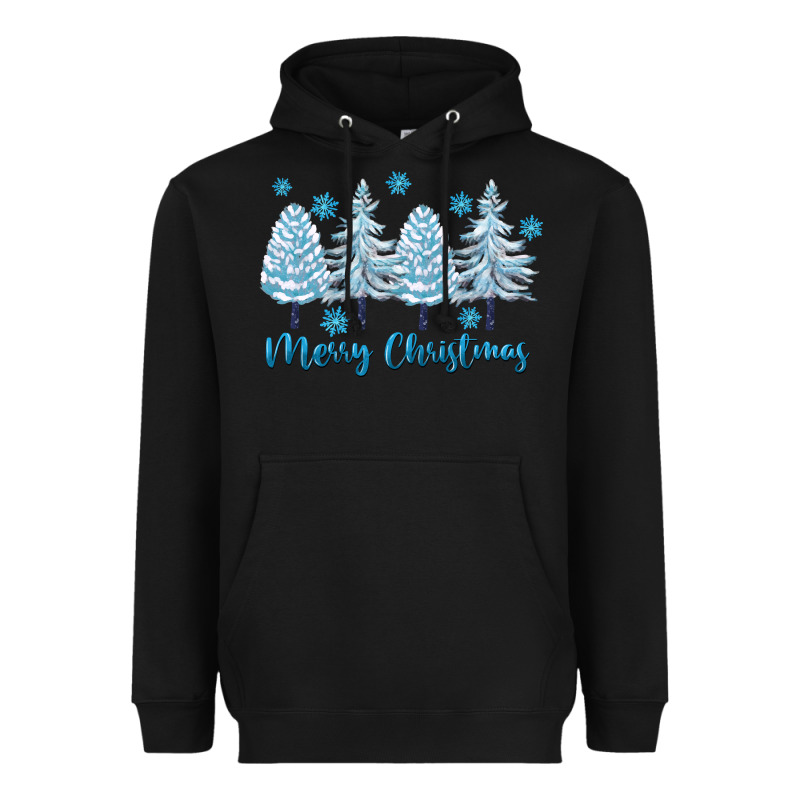 Merry Christmas Blue Trees Heavyweight Hoodie by FaDigitalArtStudio | Teevron