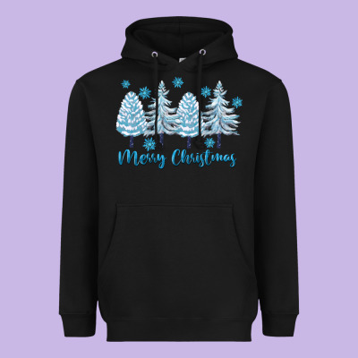 Merry Christmas Blue Trees Heavyweight Hoodie Designed By Fadigitalartstudio