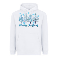 White merry christmas blue trees Heavyweight Hoodie - FaDigitalArtStudio