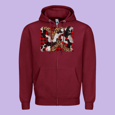 Cowhide Buffalo Plaid Leopad Background Zipper Hoodie Designed By Cowcowdesign