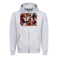 Heather Grey cowhide buffalo plaid leopad background Zipper Hoodie - CowCowDesign