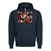 Navy cowhide buffalo plaid leopad background Zipper Hoodie - CowCowDesign