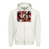 Oatmeal Heather cowhide buffalo plaid leopad background Zipper Hoodie - CowCowDesign