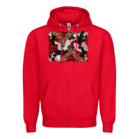 Red cowhide buffalo plaid leopad background Zipper Hoodie - CowCowDesign