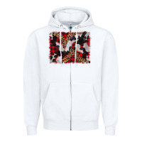 White cowhide buffalo plaid leopad background Zipper Hoodie - CowCowDesign