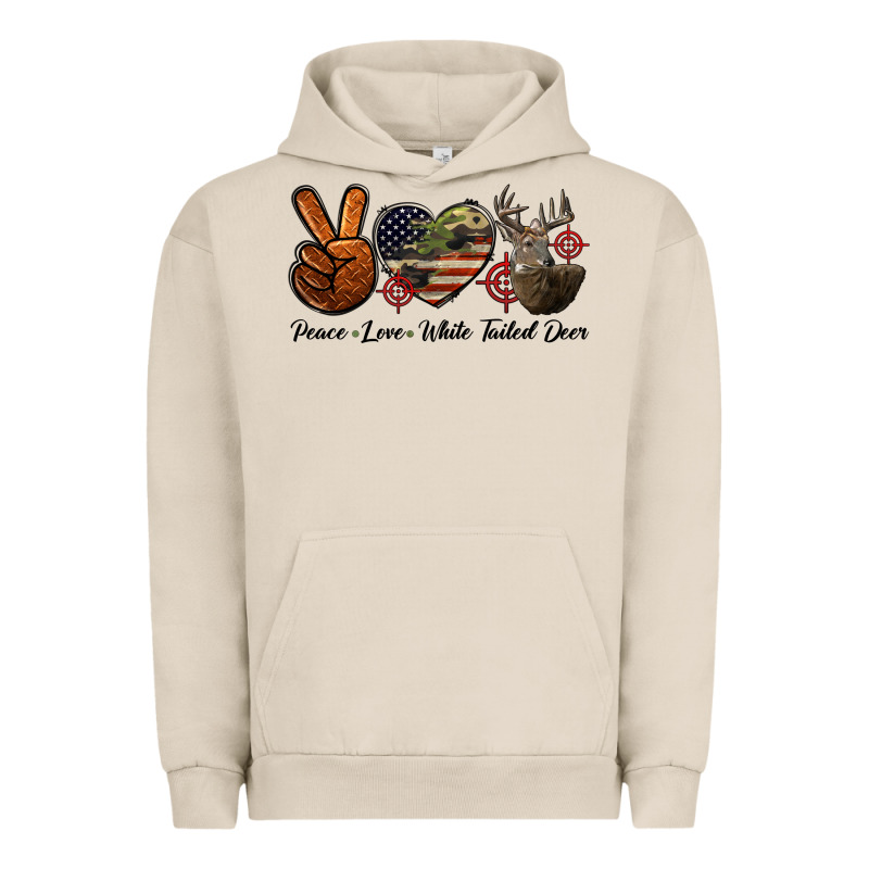Peace Love White Tailed Deer Urban Hoodie by LillyAllenDesigns | Teevron