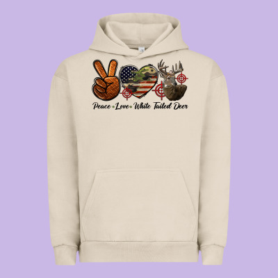 Peace Love White Tailed Deer Urban Hoodie Designed By Lillyallendesigns