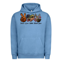 Pigment Pebble Blue Peace Love White Tailed Deer Urban Hoodie - LillyAllenDesigns