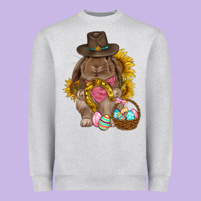 Western Rabbit With Sunflowers Easter Day Heavyweight Sweatshirt Designed By Howdyjamesfarm