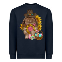Navy Western Rabbit with sunflowers Easter Day Heavyweight Sweatshirt - HowdyJamesFarm