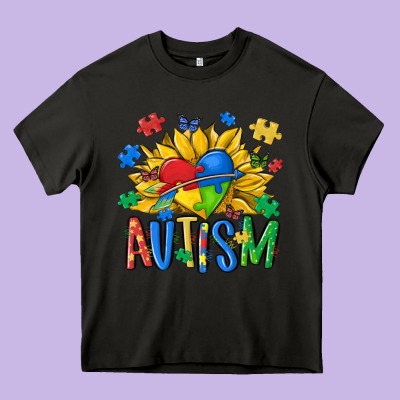 Austism Sunflower Heavy Core Tee Designed By Maliassmallbusiness