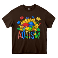 Chocolate Brown austism sunflower Heavy Core Tee - MaliasSmallBusiness