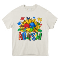 Cream austism sunflower Heavy Core Tee - MaliasSmallBusiness