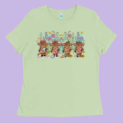 Easter Day Baby Highland Cow Ladies Tee Designed By Maliassmallbusiness
