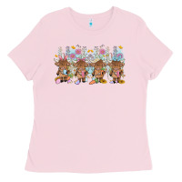 Bubblegum Pink easter day baby highland cow Ladies Tee - MaliasSmallBusiness