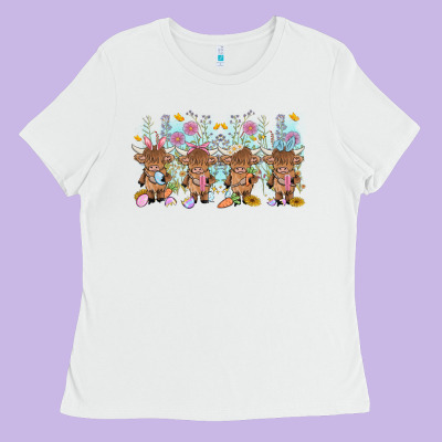 Easter Day Baby Highland Cow Ladies Tee Designed By Maliassmallbusiness