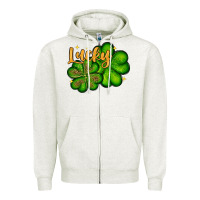 Oatmeal Heather St. Patrick's Lucky and shamrock Zipper Hoodie - OliviaCreatesArt
