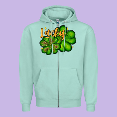 St. Patrick's Lucky And Shamrock Zipper Hoodie Designed By Oliviacreatesart
