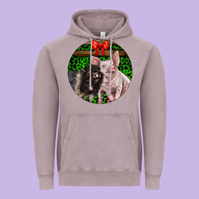 Christmas Pig Vintage Hoodie Designed By Lillyallendesigns