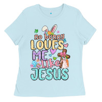 Baby Blue no bunny loves me like jesus Ladies Tee - MaliasSmallBusiness