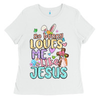 White no bunny loves me like jesus Ladies Tee - MaliasSmallBusiness