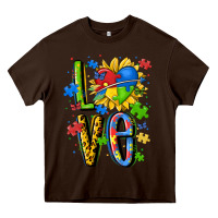 Chocolate Brown autism love Heavy Core Tee - MaliasSmallBusiness