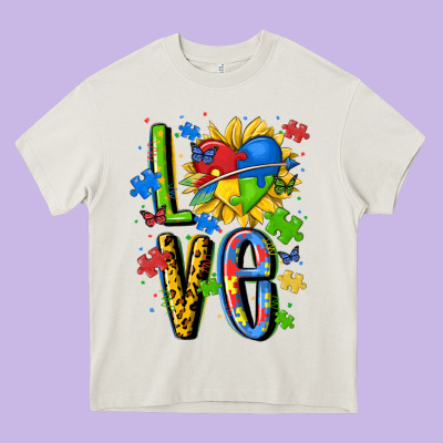 Autism Love Heavy Core Tee Designed By Maliassmallbusiness