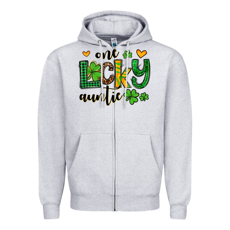 One Lucky Auntie St. Patrick's Zipper Hoodie by OliviaCreatesArt | Teevron