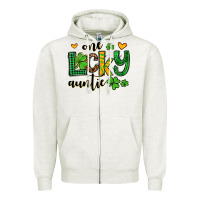 Oatmeal Heather One lucky auntie St. Patrick's Zipper Hoodie - OliviaCreatesArt