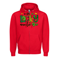 Red One lucky auntie St. Patrick's Zipper Hoodie - OliviaCreatesArt